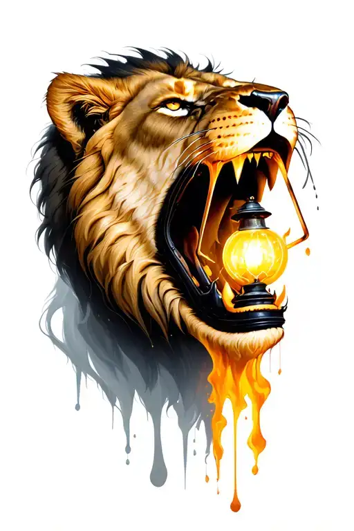 I Want A Detailed Lions Mouth With A Melting Lantern Coming Out Its Mouth