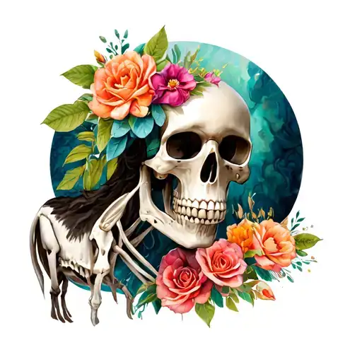 Skeleton And Animals With Color