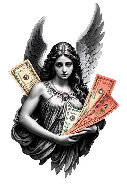 Angel With A Wad Of Tickets And Black