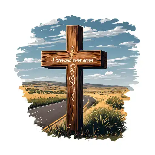 3 Wooden Cross On Right Hand Side Of The Highway With The Lyrics Forever And Ever Amen
