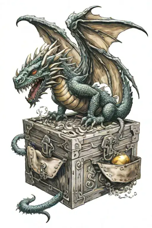 A Dragon Protecting A Treasure Chest