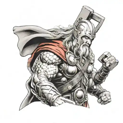 Thor Holding The Hammer And With The Helmet