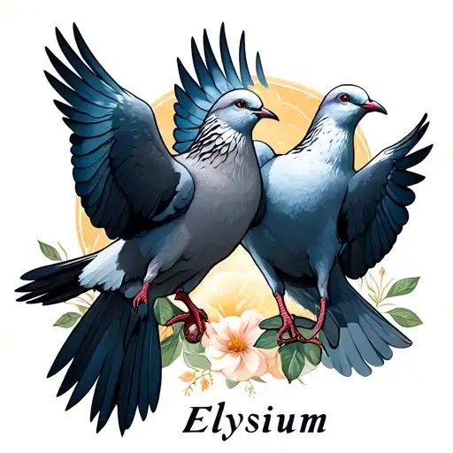 Two Doves With Text Saying Elysium