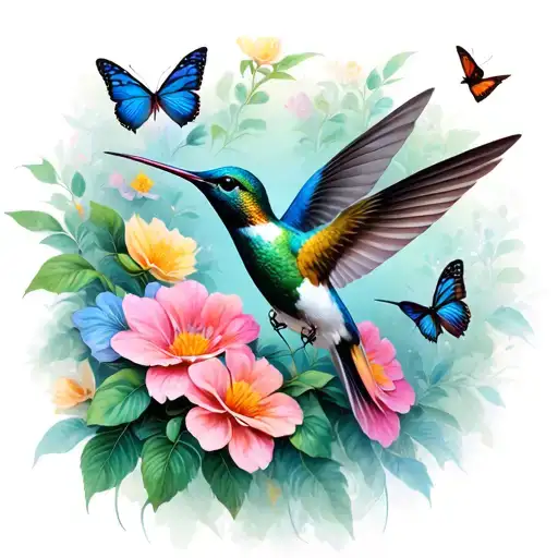 Hummingbirds Flowers Butterflies Fluttering