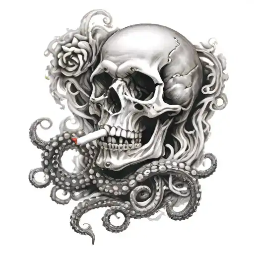 Octopus And Skull And Smoke And Cigarettes