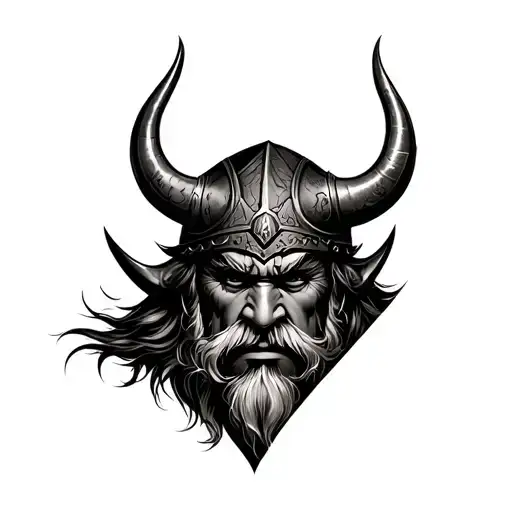 Viking Wearing An Oni Mask