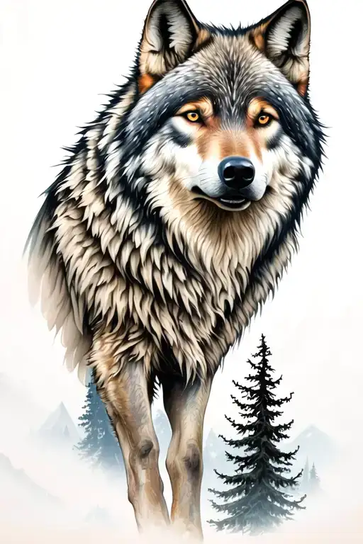 Wolf And Mountains And Trees