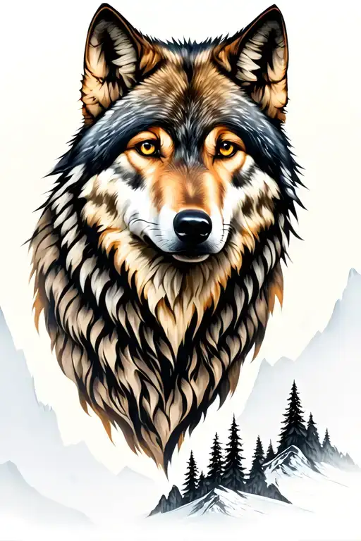 Wolf And Mountains And Trees