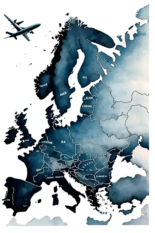 Palm Tree And Airplane Over Map Of Europe Map