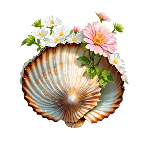 Clam Shell With Flowers Growing