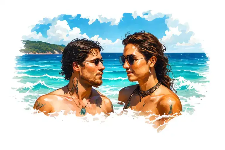 Sea Landscape With Two People In Front