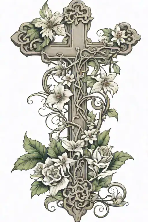 Cross With Vines And Flowers Wrapped Around The Cross