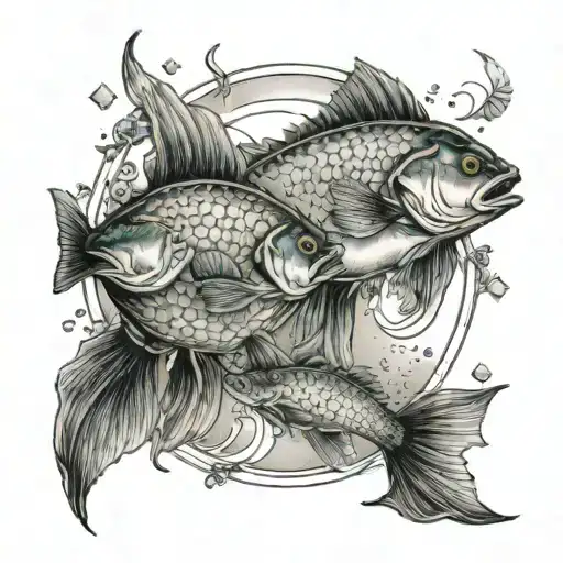 Tarot Card With Two Fishes With Moon Background