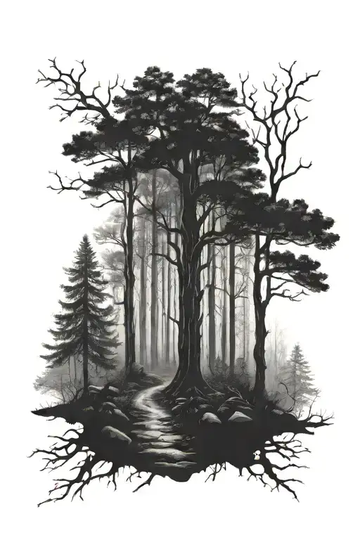 Black And White Forest Dark Shadows Wide And Frees