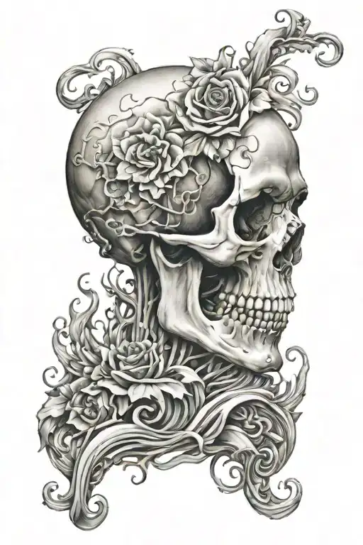 Skull And Creativity Flowing Like Waves