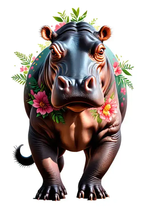 Hippo With Some Floral Pattern Incorporating Elements