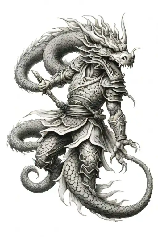 Japanese Warrior And Dragon Emerging