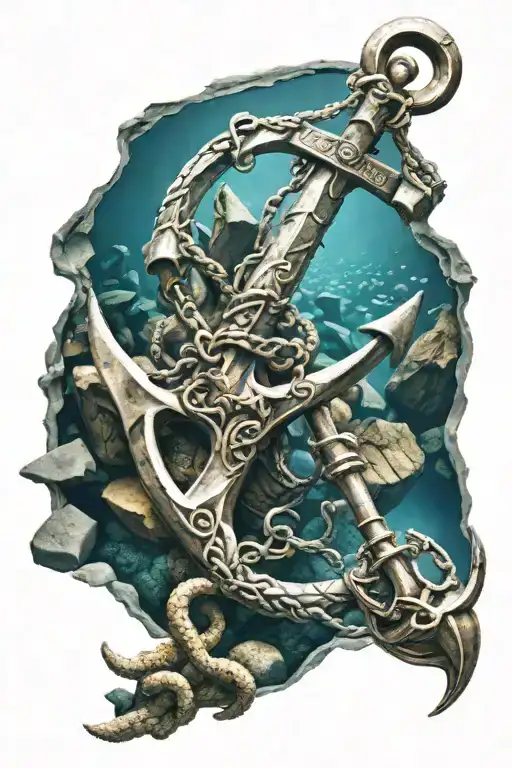 Sunken Anchor Stuch In Rocks At The Bottom Of The Ocean