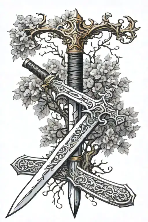 Sword Breaking In Half With Tree Growing Out Of It