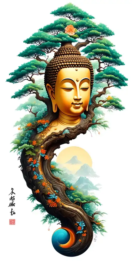 Meaningful Budhha And Japanese Mix Tree Of Life