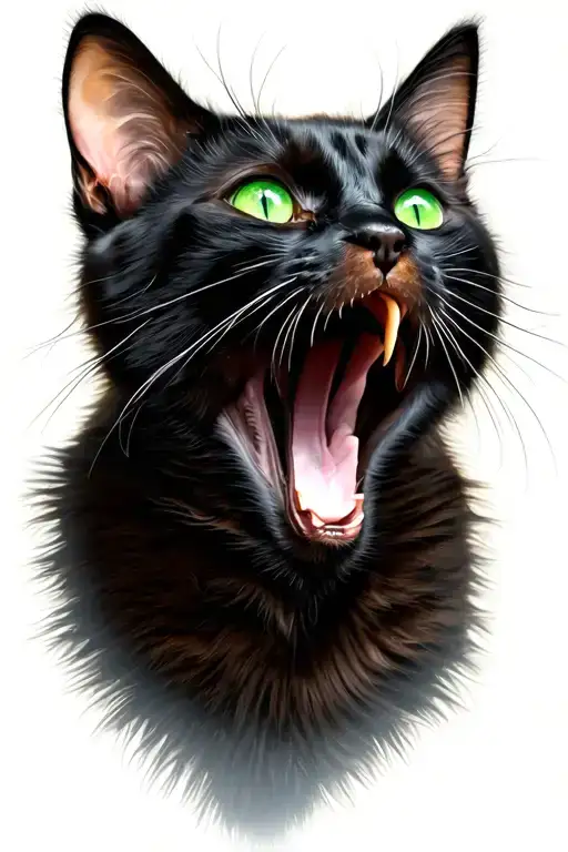 Yawning Black Cat With Green Eyes