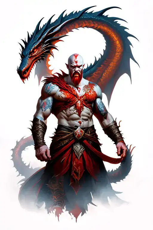 Kratos From God Of War With Dragon Surrounded