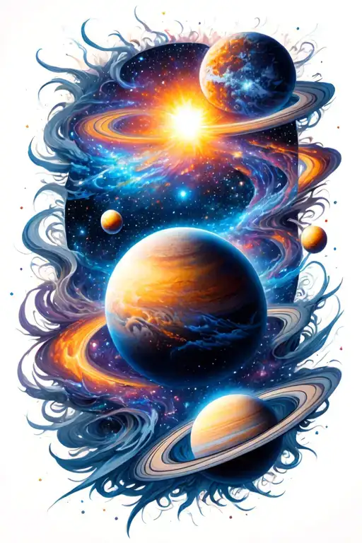 Universe With Galaxies And Stars And Planets And Cosmic Energy Rushing Through