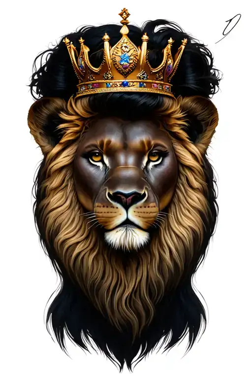 Black Woman Face And Lion Wearing A Crown