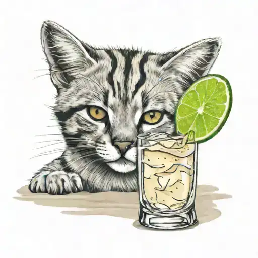 Generate A Tattoo Of A Sand Cat Drinking A Margarita