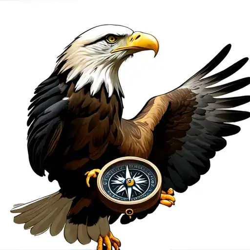 Flying Bald Eagle With Compass In Talons