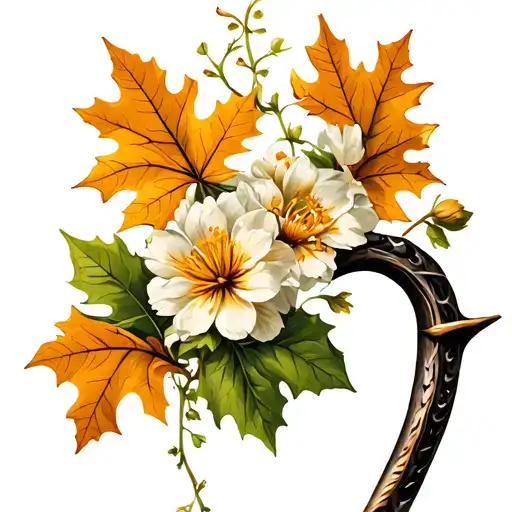 A Shepherds Crook With Oak Leaves And Flowers Sprouting Out Of It