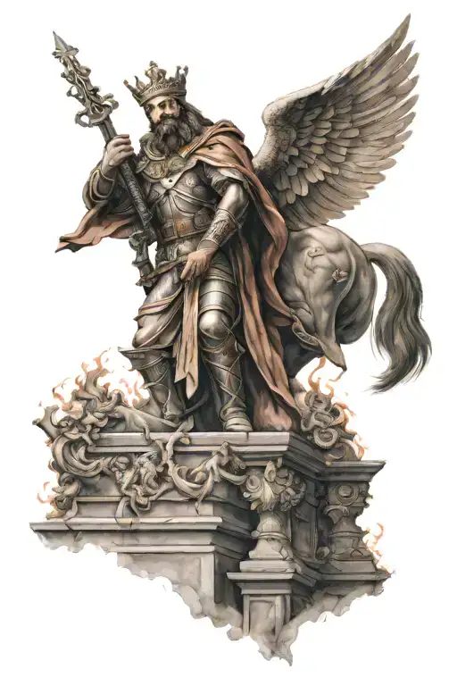 King Of Heaven Army As A Saviour In Stairway With Pillar Of Fire