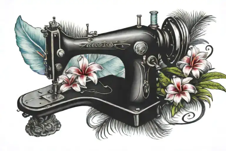 Sewing Machine Palm Tree Wave Rainbow Plumeria Hawaii