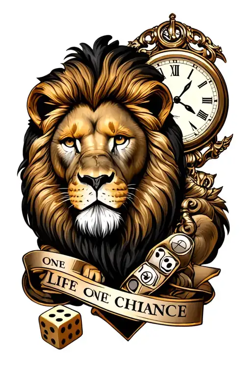 Foreman Tattoo With A Lion And Clock And Some Dice Somewhere Saying One Life One Chance