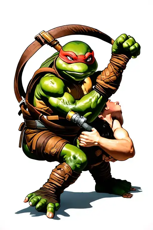 A Ninja Turtle With A Gi On Doing A Triangle Choke On Another Person