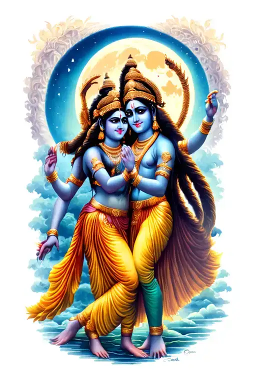 Shiva And Vishnu Dance Under The Moon