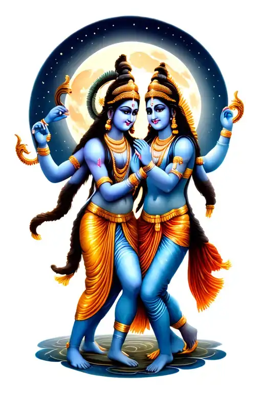 Shiva And Vishnu Dance Under The Moon