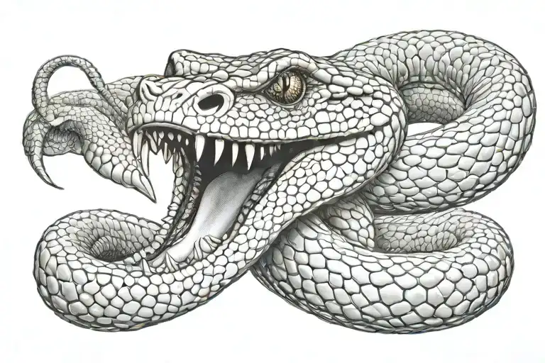King Cobra Wrapped Around Neck With Mouth Open In The Front Of The Neck