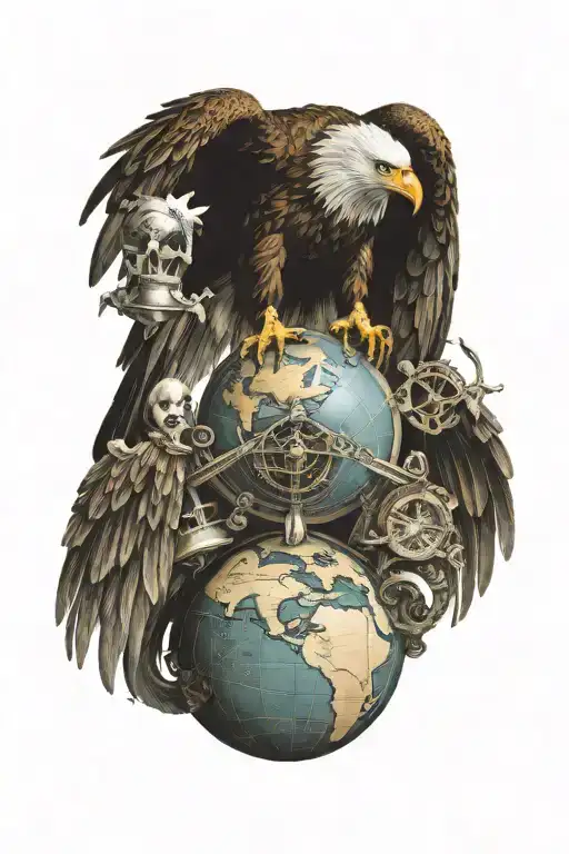 Eagle On Top Of A Globe Made From A Skull With An Anchor Hanging Underneath