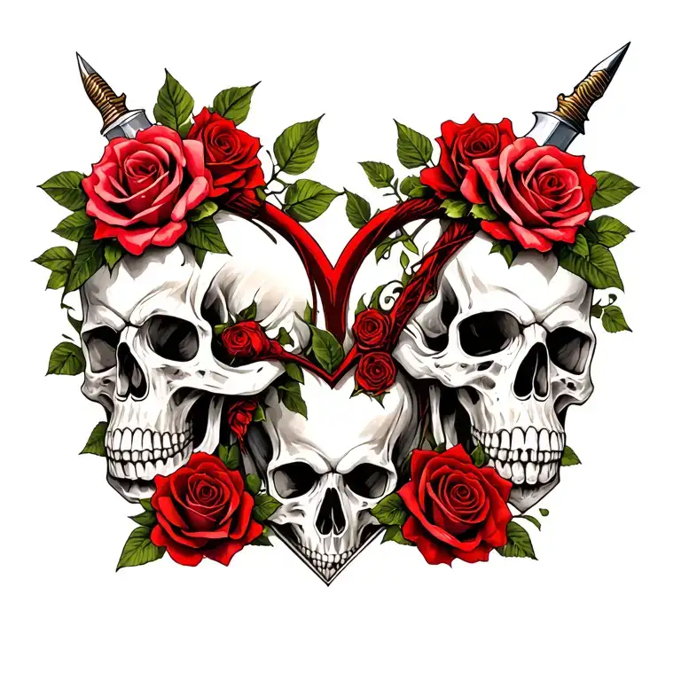 Dagger Heart Skulls Roses
