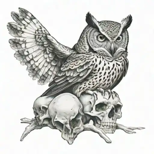 Owl Perched On Skull
