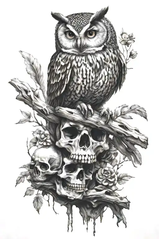 Owl Perched On Skull