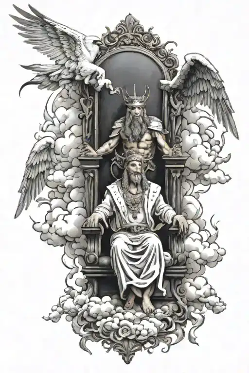 King Of Kings Sitting On Throne Of Cloud And Fire Surrounded By Flying Angels