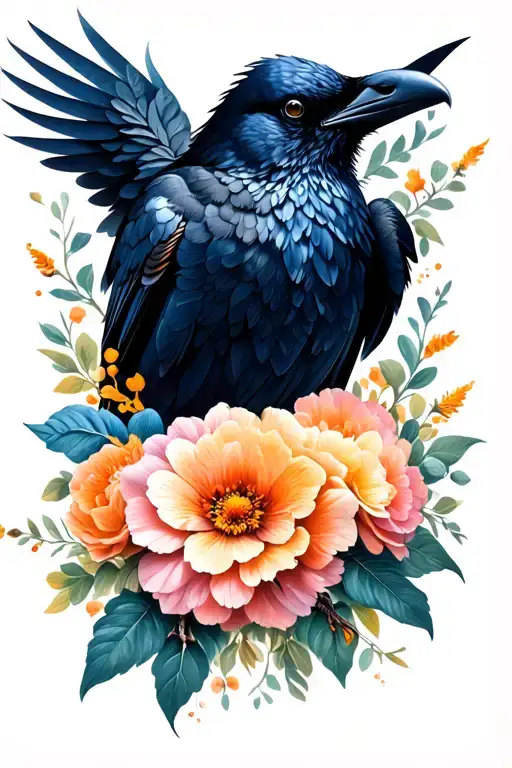 Crow Surrounded By Flowers