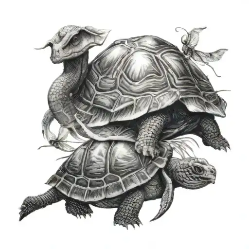 Turtle With Elephant And Dragonfly