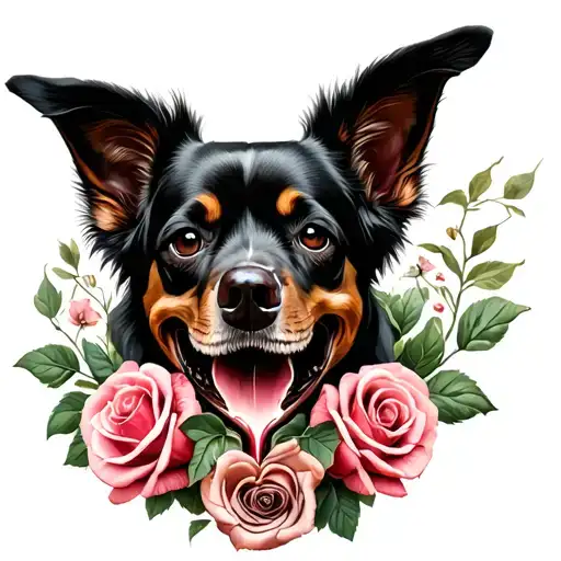 Mourning And Broken Heart Intertwined With Roses And Flowers Symbolizing The Death Of A Beloved Dog