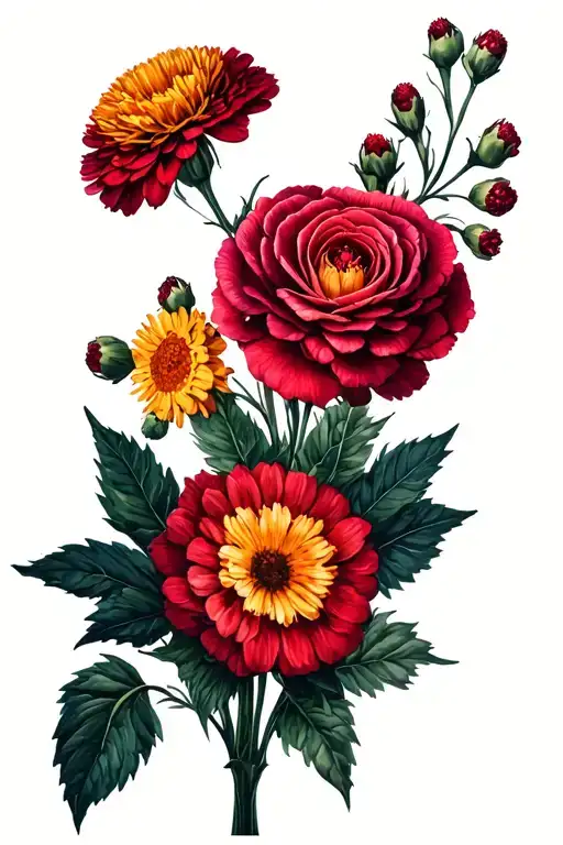 Carnations Daisy Hawthorn Rose Marigold Chrysanthemum Flowers