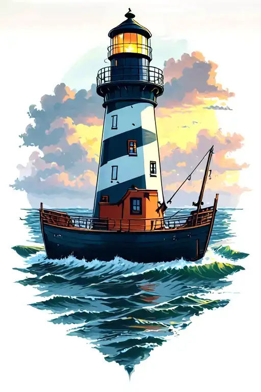 Lighthouse With Boat Fishing