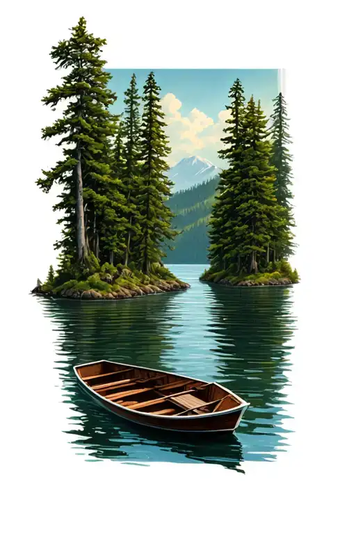 Lake Surrounded Forest Landscape Boat Floating