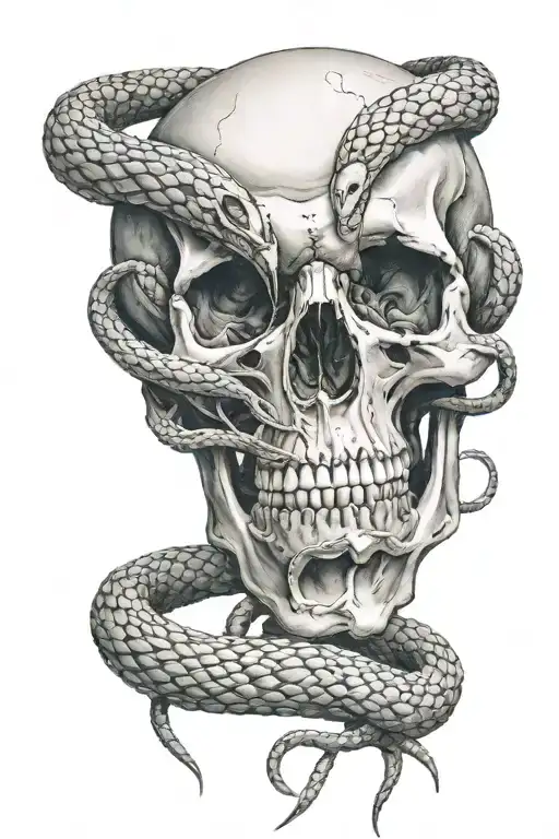 Skull And Snake Coiled